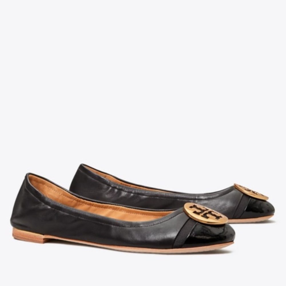 NEW Tory Burch Minnie Cap toe Ballet Black /Gold